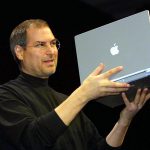 Steve Jobs, CEO of Apple Computer unveils a new ti