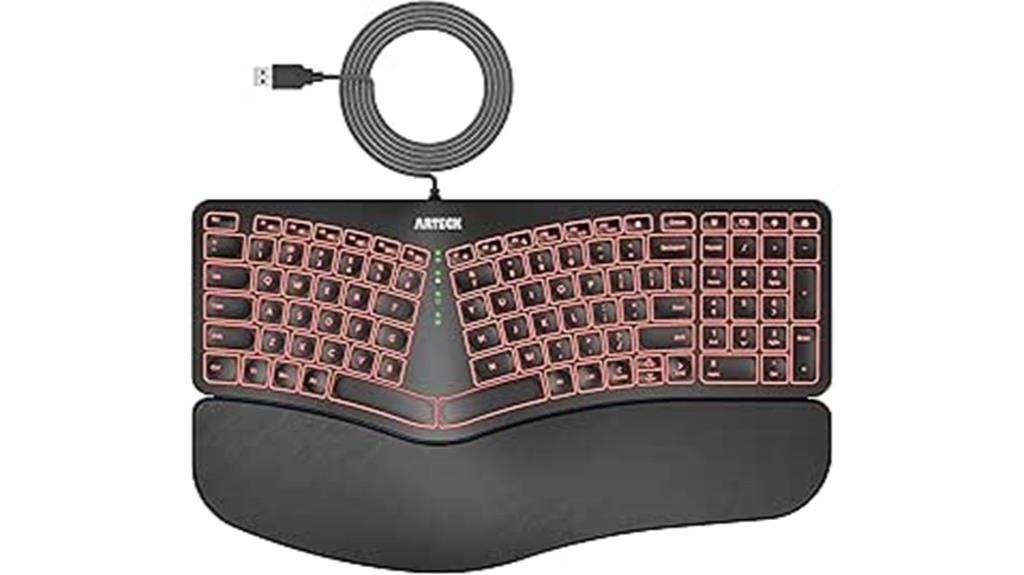 backlit ergonomic wired keyboard