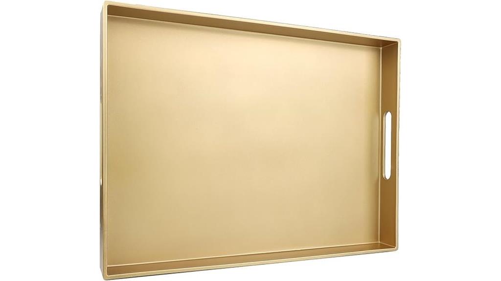 gold rectangular plastic tray