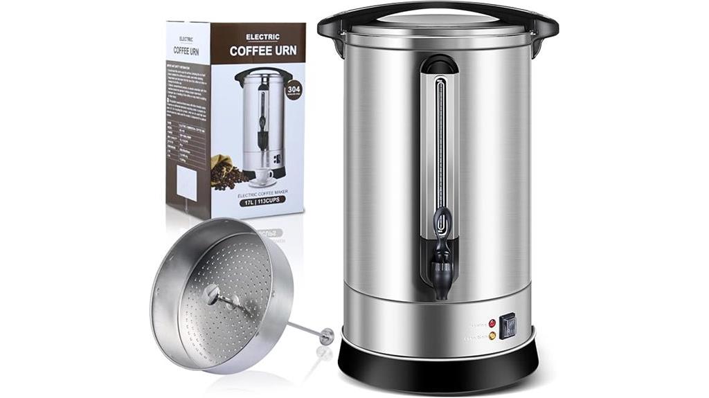 large stainless steel coffee urn