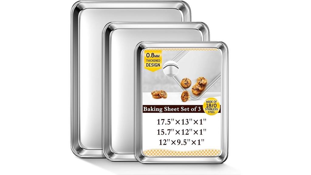 three stainless steel cookie sheets