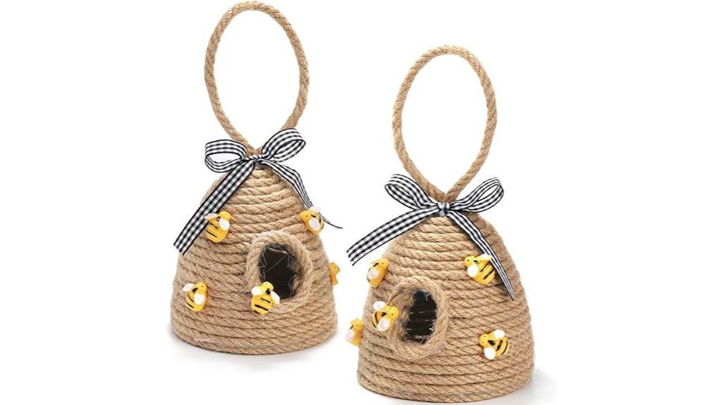 two bee hive decorations