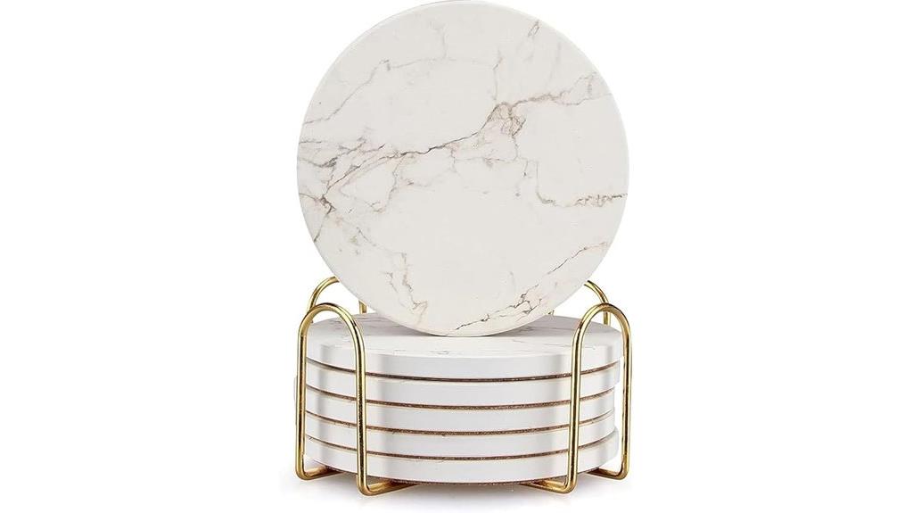 white marble coaster set