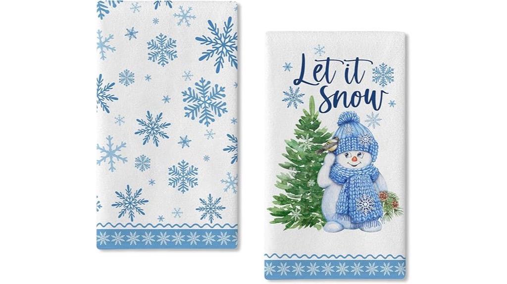 winter snowman dish towels