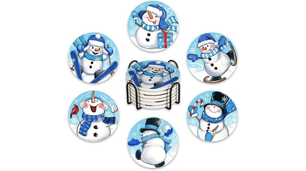 winter snowman drink coasters