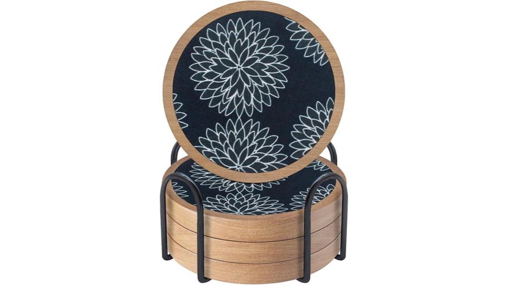 wood coaster set with holder