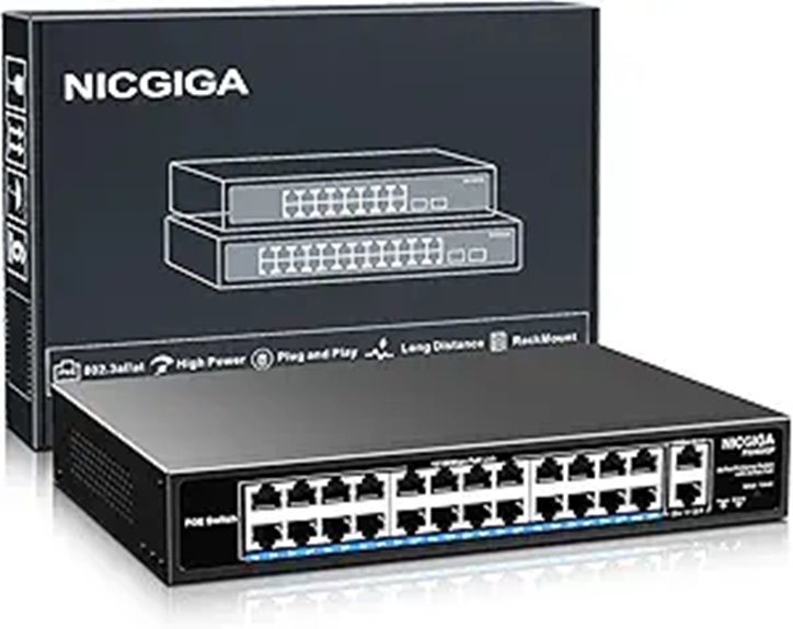 NICGIGA 24-Port PoE+ Unmanaged Switch with Uplink