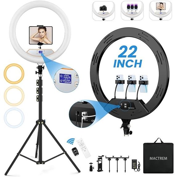 22 Dimmable Ring Light with Tripod and Phone Holder