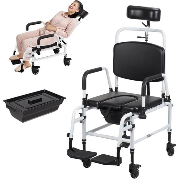 Reclining Shower Chair with Commode and Headrest