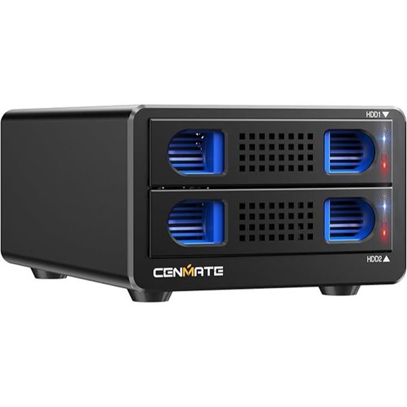 Aluminum Dual Bay HDD/SSD Enclosure with Cooling Fan