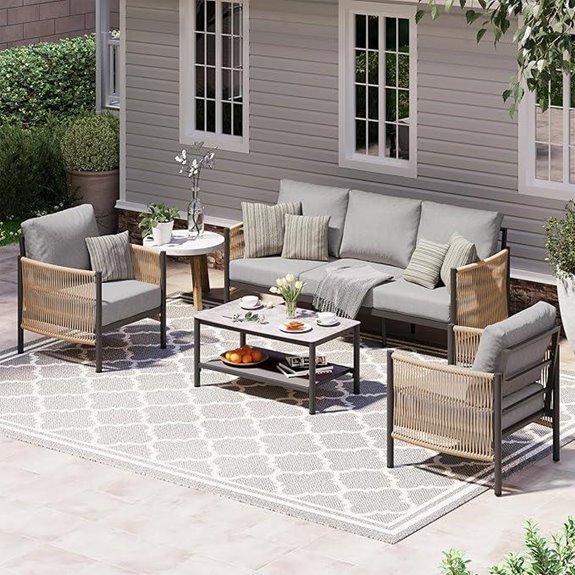 Aluminum Patio Furniture Set with Cushions and Coffee Table