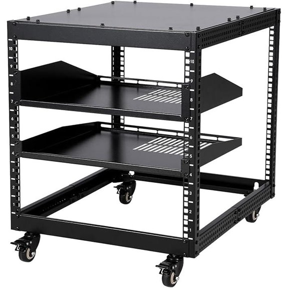 Open Network Rack with Casters and Adjustable Height