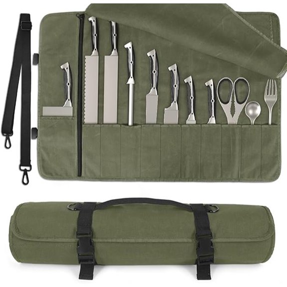 Chef Knife Roll Bag with 11 Slots & Zippered Pocket