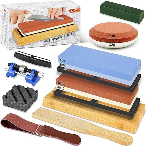 Knife Sharpening Stone Kit with Grits Guides and Base