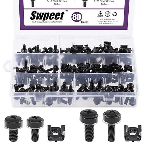 Swpeet 80Pcs Computer Mount Cage Nuts & Screws Kit