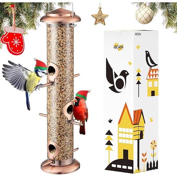 iBorn Metal Copper Bird Feeder 14 Inch 6 Ports