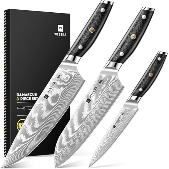 WIZEKA Damascus Chef Knife Set (3 pcs VG10 Steel)