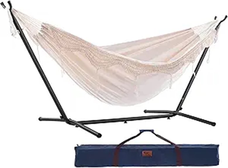Vivere Double Cotton Hammock with Steel Stand