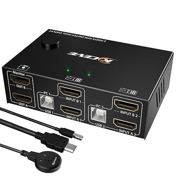 Dual Monitor KVM Switch with USB and HDMI Cables