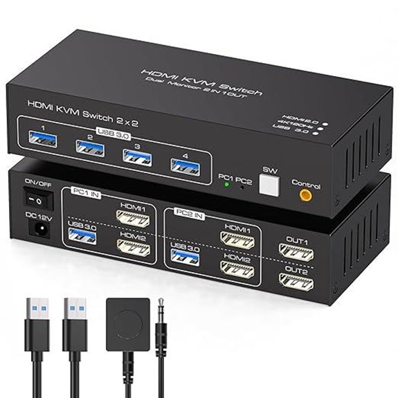 HDMI KVM Switch 2 Monitors 2 Computers 4K