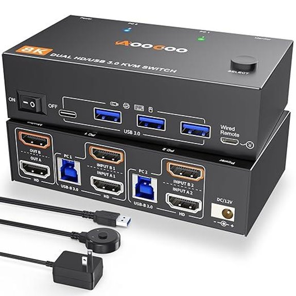 KVM Switch for 2 Monitors & Computers with USB3.0