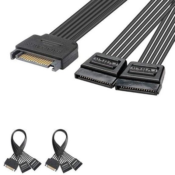 J&D 15 Pin SATA Power Y Splitter Cable (2 Pack) Male to Female 8 inch