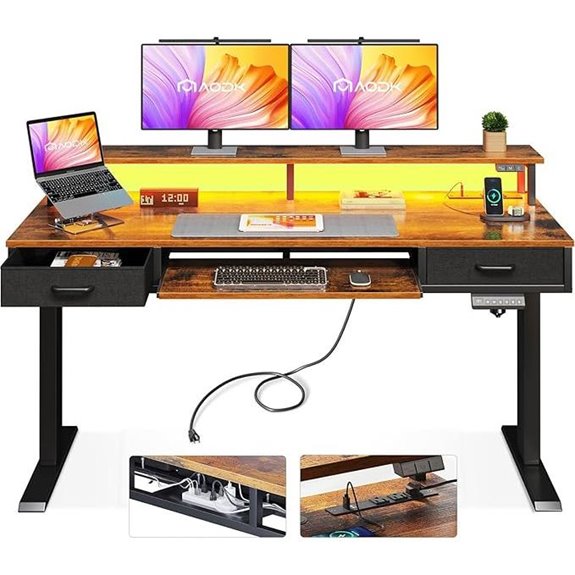 AODK Electric Sit-Stand Desk with Drawers and LED