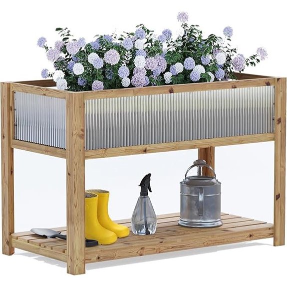 Raised Wooden Garden Bed with Legs and Storage