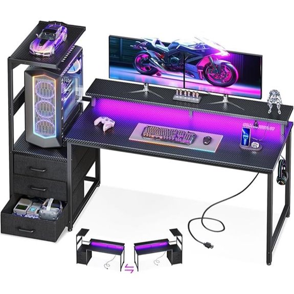 AODK 59-Inch Gaming Desk with USB & LED Lights