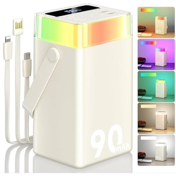 90000mAh Power Bank with Fast Charging & Built-in Cables