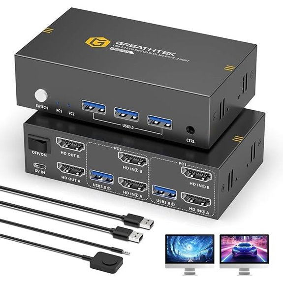 8K HDMI KVM Switch for Dual Monitors and Computers