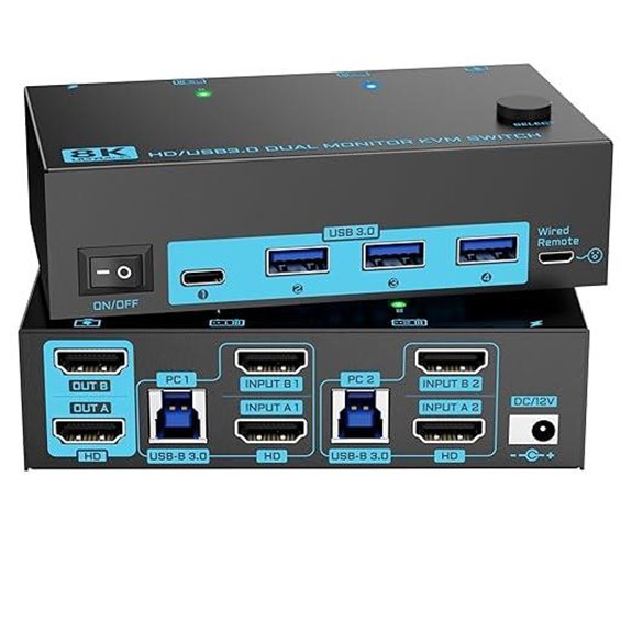 8K Dual HDMI KVM Switch with USB 3.0