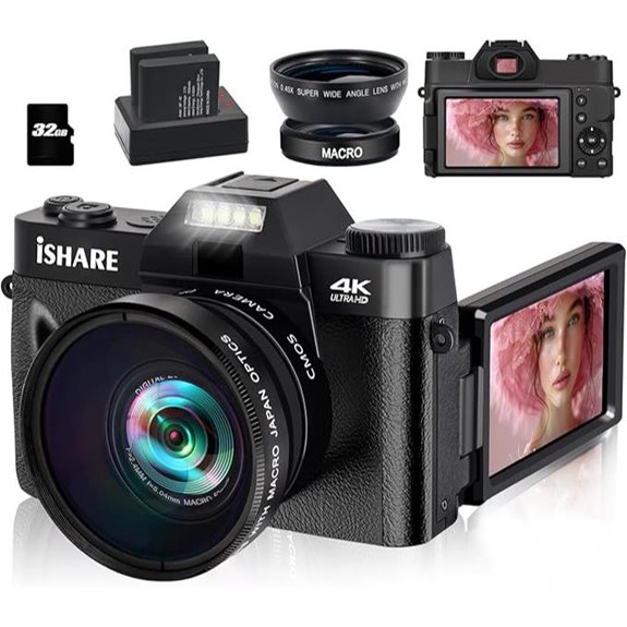 4K Digital Camera with 56MP and Flip Screen