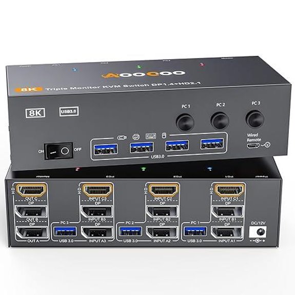 8K HDMI/DisplayPort KVM Switch for 3 Monitors and PCs