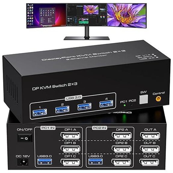 8K Displayport KVM Switch for 3 Monitors and 2 PCs