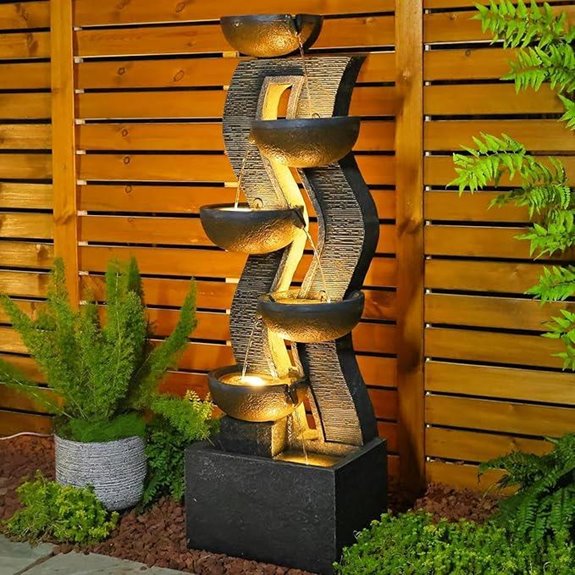 Outdoor Water Fountain with Lights and Cascading Waterfall