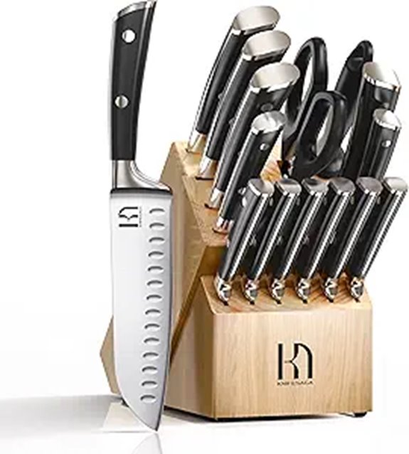 Japanese 15-Piece Kitchen Knife Set with Block