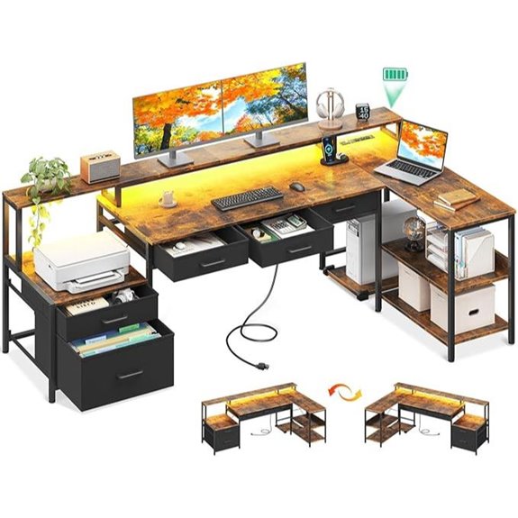 AODK L-Shaped Desk with Storage and Power