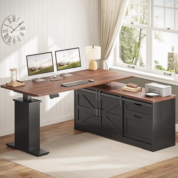 SEDETA Farmhouse L-Shaped Standing Desk with Storage