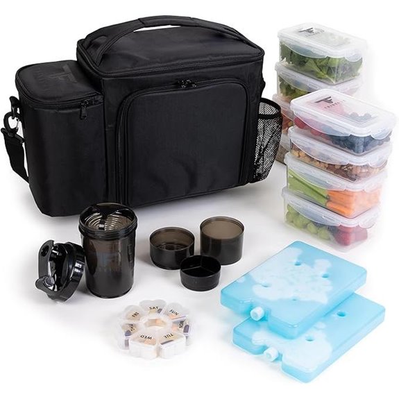 ThinkFit Large Black Meal Prep Bag with Containers