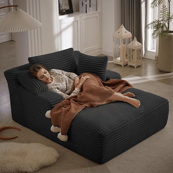 Oversized 50-Inch Corduroy Lounge Chair with Pillows
