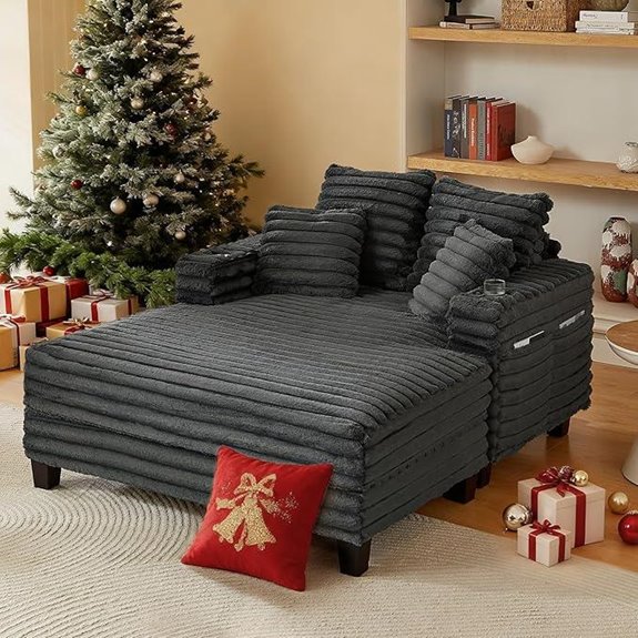 Oversized Plush Corduroy Lounge Chair with Storage