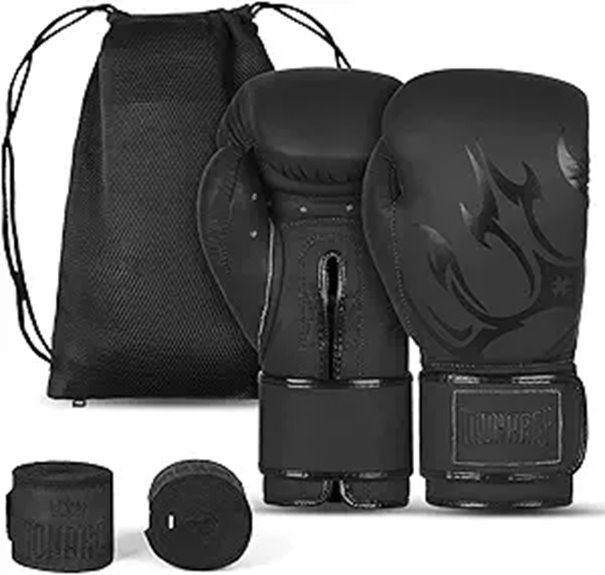 Genuine Leather Boxing Gloves with Hand Wraps & Bag