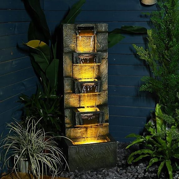 41.1 Outdoor Fountain with LED & Mossy Stone Look
