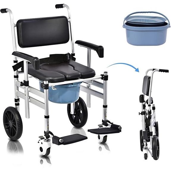 Foldable Aluminum Shower Wheelchair with Commode