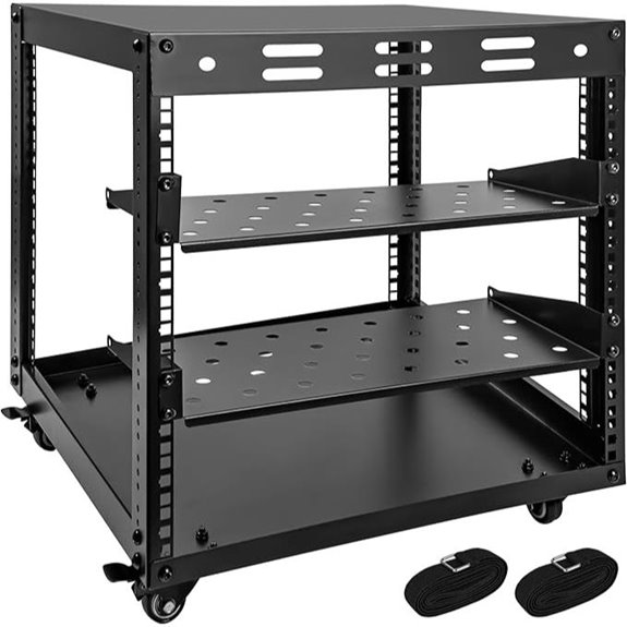 Open Frame Server Rack with Casters and Shelves