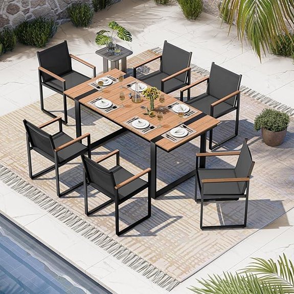 Outdoor Dining Set with Table Chairs & Umbrella Hole
