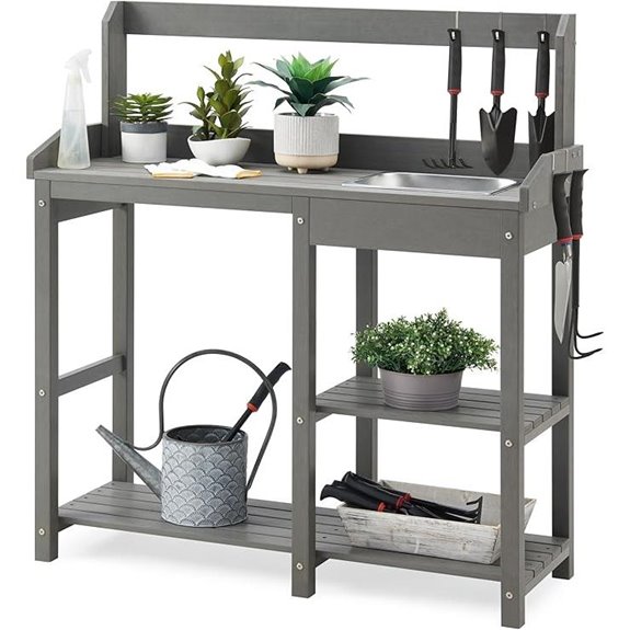 Psilvam Outdoor Potting Bench with Sink (Grey)