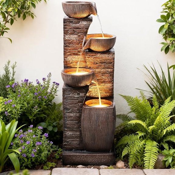 Outdoor 4-Tier Water Fountain with LED Lights