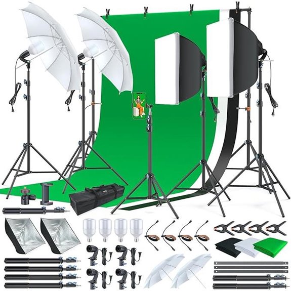 LINCO Photo Video Studio Light Kit with 3 Backdrops